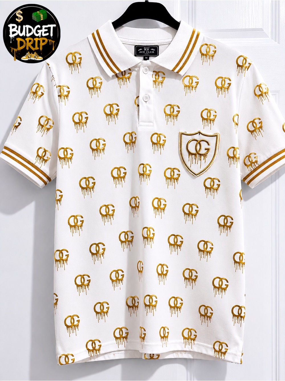 Kids' White Polo with Gold Crest and Stripe Trim